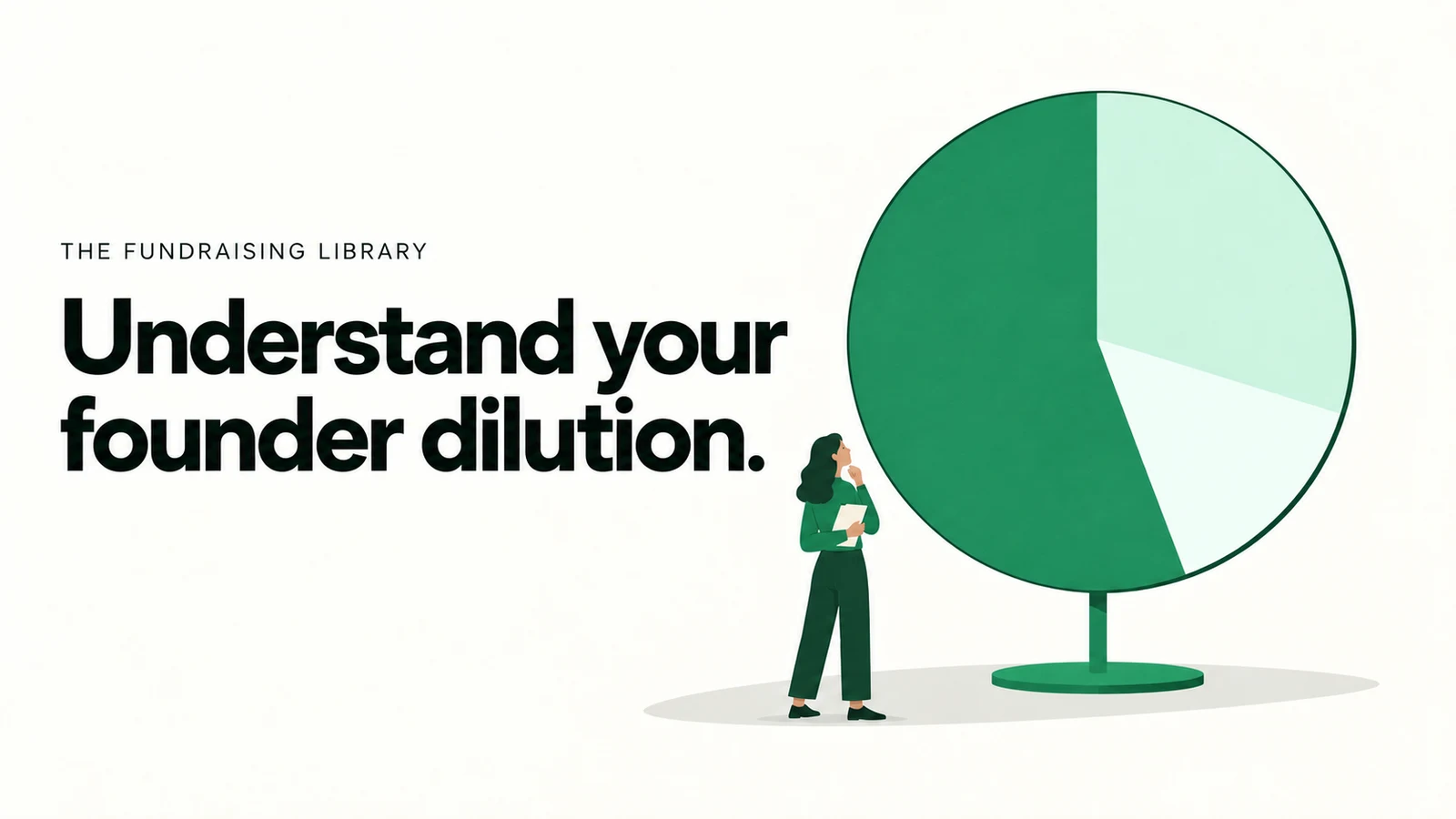 Editorial illustration of a founder reviewing a disc divided into ownership portions