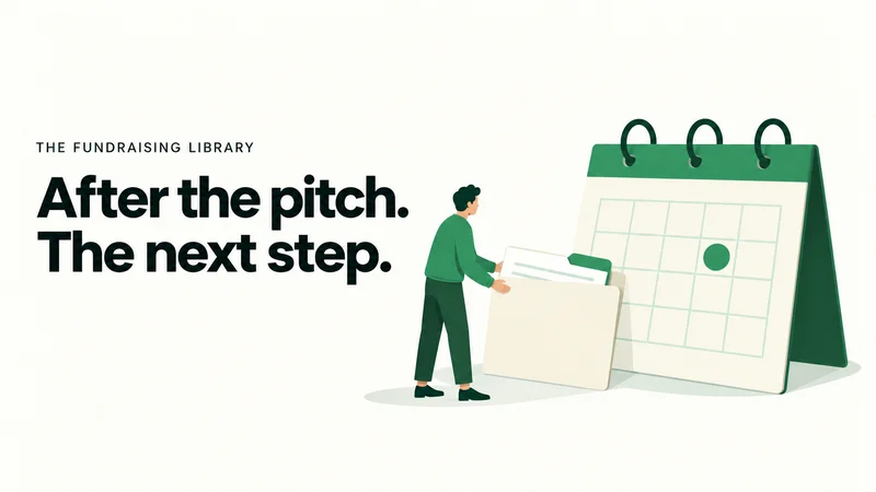 Editorial illustration of a founder placing an evidence folder beside a calendar with one date marked